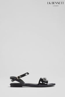 LK Bennett Kelly Patent Snaffle Detail Flat Black Sandals (E08749) | MYR 1,493