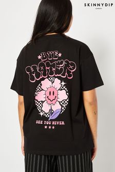 Skinnydip Oversized Black Bye Hater Acid Wash T-Shirt