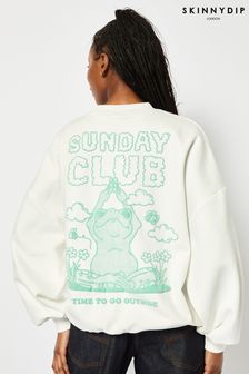 Skinnydip Oversized Sunday Club White Sweatshirt (E08859) | kr640