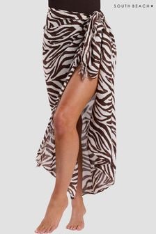 South Beach Brown Printed Crinkle Viscose Fringed Sarong (E09094) | kr286