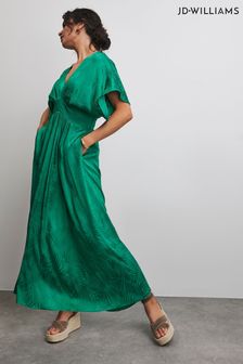JD Williams Green Kimono Sleeve Jacquard Satin Occasion Dress (E09350) | LEI 298