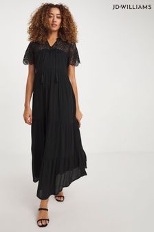 Jd Williams Crinkle Crochet Trim Smock Black Dress (E09359) | 59 €