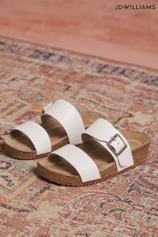 JD Williams White Leather Buckle Footbed Mule Sandals in Wide Fit (E09365) | €50
