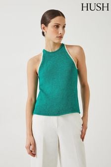 Hush Green Keekee Contrast Stitch Knitted Cami Top (E09389) | kr896