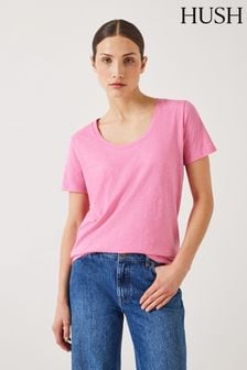 Hush Pink Hari Scoop Neck Cotton Slub T-Shirt (E09405) | AED161