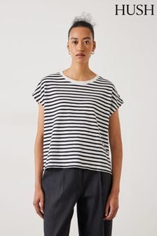 Hush Black Piper Stripe Cap Sleeve 100% Cotton T-Shirt (E09411) | $60