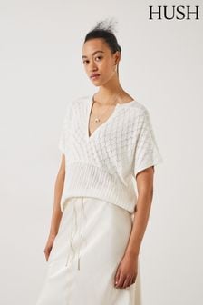 Hush White Adeena Pointelle Stitch Knitted T-Shirt (E09413) | HK$709