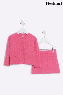 River Island Pink Girls Fluff Cardigan And Skirt Set (E09783) | KRW68,300