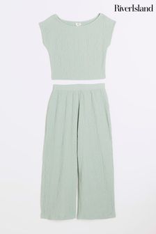 River Island Green Girls Textured Top And Trousers Set (E09802) | ￥3,880