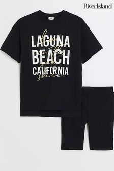 River Island Black Girls Laguna T-Shirt And Cycling Shorts Set (E09805) | HK$165
