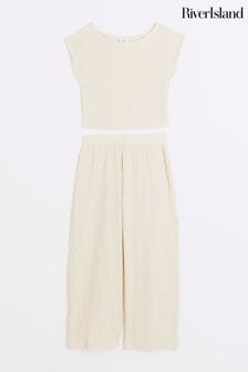 River Island Beige Girls Textured Top And Trousers Set (E09813) | KRW47,000