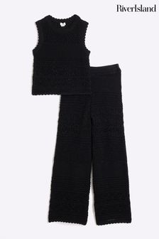 River Island Black Girls Crochet Top And Trousers Set (E09814) | €46 - €61