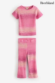 River Island Pink Girls Space Dye Kickflare Set (E09820) | ₪ 111