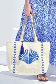 Blau - Aspiga Embroidered Jute Bag (E09860) | 84 €