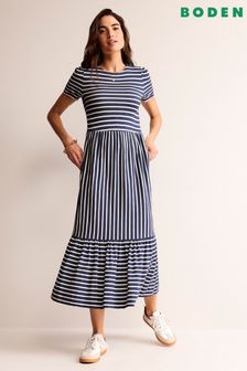 Blue - Boden Emma Tiered Jersey Midi Dress (E10276) | kr1 370