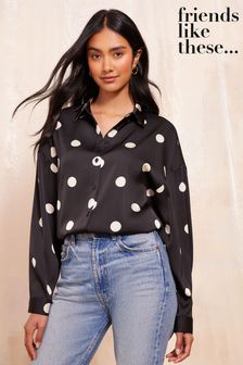 Friends Like These Black Printed Long Sleeve Button Through Shirt (E10374) | €41