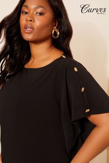 Schwarz - Curves Like These Jersey Cape With Button Detail (E10666) | 47 €