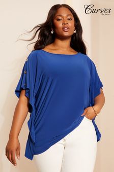 Friends Like These Blue Jersey Cape with Button Detail (E10673) | €43