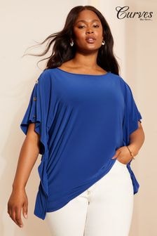 Curves Like These Blue Jersey Cape with Button Detail (E10673) | $51