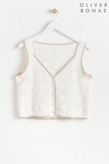 Oliver Bonas White Button Up Knitted Vest (E10885) | €57