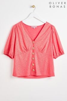 Oliver Bonas Pink Button Up Jersey Top (E10892) | kr700