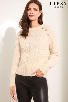 לבן שנהב - Lipsy Cable Button Detail Knitted Jumper (E11121) | ‏140 ‏₪