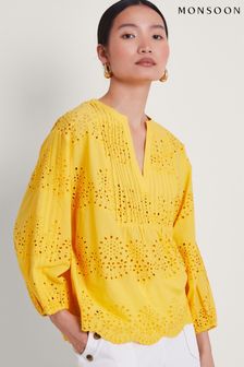 Monsoon Yellow Serena Broderie Top (E11252) | LEI 388