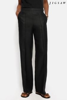 Jigsaw Irish Linen Palazzo Black Trousers (E11274) | $330
