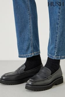 Hush Black Blake Cleated Leather Loafers (E11296) | $234