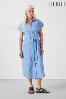 Hush Blue Romee Midi Shirt Dress (E11329) | SGD 165