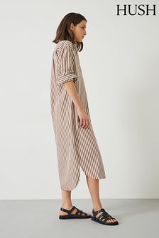Hush Brown Sahra Maxi Stripe Shirt Dress (E11345) | SGD 172