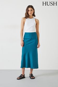 Hush Blue Simone Linen Midi Skirt (E11353) | AED383