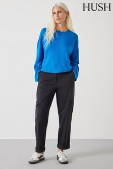 Hush Blue Fleur Wide Sleeve Knitted Jumper (E11383) | AED383