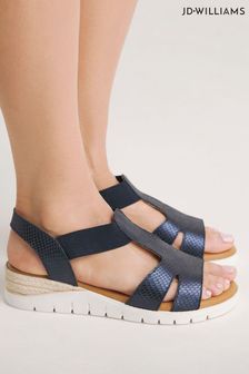 Jd Williams Blue Leather Elsa Sandals In Wide Fit (E11811) | 209 LEI