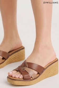 JD Williams Natural Leather Wedge Mules In Extra Wide Fit (E11819) | 220 zł