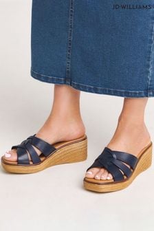 JD Williams Blue Leather Wedge Mules In Extra Wide Fit (E11821) | LEI 209