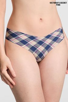 Victoria's Secret PINK Blue Navy Plaid Print Thong No Show Knickers (E11957) | kr129