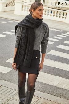 Lipsy Black Cosy Cable Scarf With Wool (E12056) | SGD 35