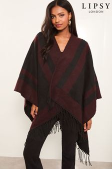 Lipsy Red Cosy Colour Block Cape with Tassels (E12067) | kr470