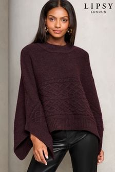 Lipsy Red Super Soft Cable Design Poncho (E12070) | €33