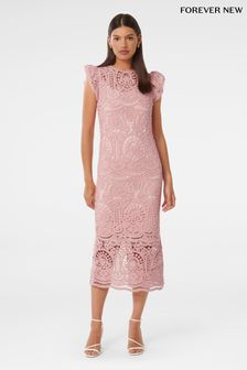 Forever New Pink Lilly Lace Midi Dress (E12274) | €113