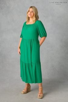 Live Unlimited Curve Green Puff Sleeve Maxi Dress (E12380) | SGD 145