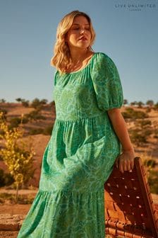 Live Unlimited Curve Green Paisley Puff Sleeve Maxi Dress (E12381) | €101