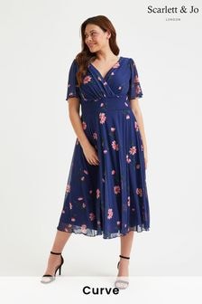 Scarlett & Jo Blue Victoria Angel Sleeve Mesh Midi long Dress (E12386) | $146