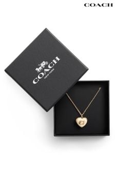 COACH Gold Tone Signature Heart Locket Boxed Necklace