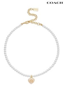 Coach Gold Tone Signature Heart Pearl Choker Necklace (E12391) | 146 €