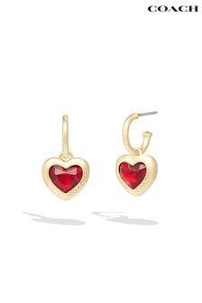 COACH Gold Tone Heart Charm Huggies Earrings (E12392) | €99