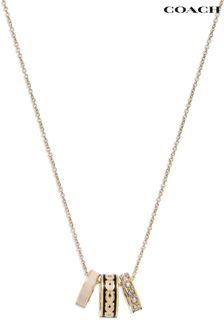 COACH Gold Tone Signature Rondelle Pendant Necklace