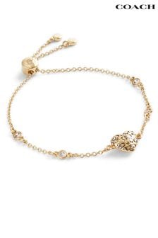 COACH Gold Tone Signature Quilted Heart Slider Bracelet