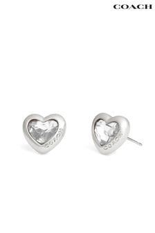 Coach Silver Tone Stone Heart Stud Earrings (E12401) | 86 €